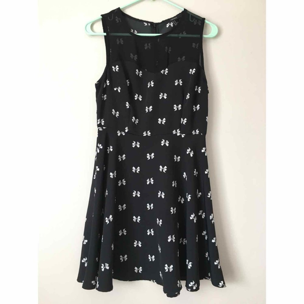 Forever 21 Black Fit and Flare Dress, Bow Pattern